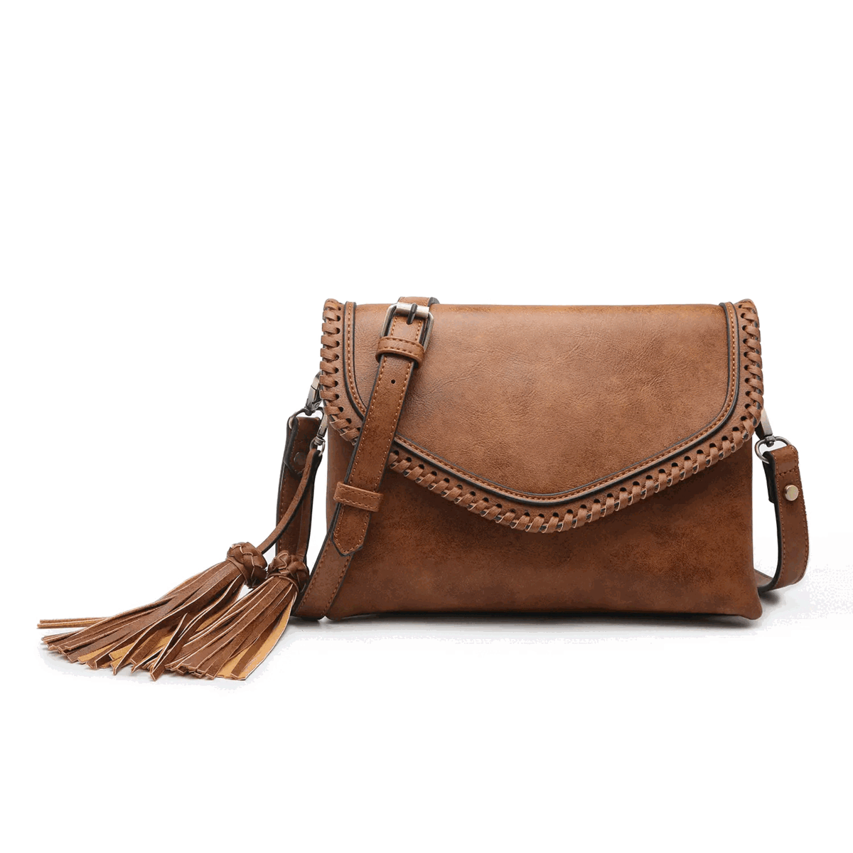 Jen & Co. Sloane Suede Flapover Crossbody w/ Whipstitch & Tassel main image 1