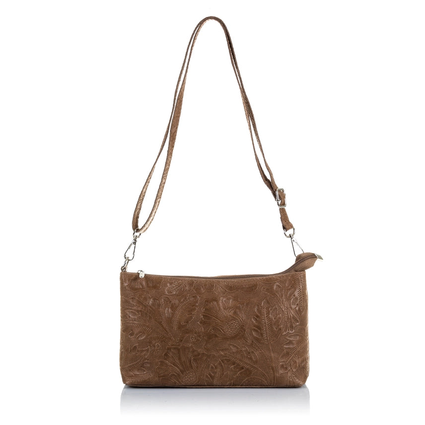 Italian Leather Suede Engraved Crossbody Shoulder Bag | Firenze Artegiani | Made in Italy