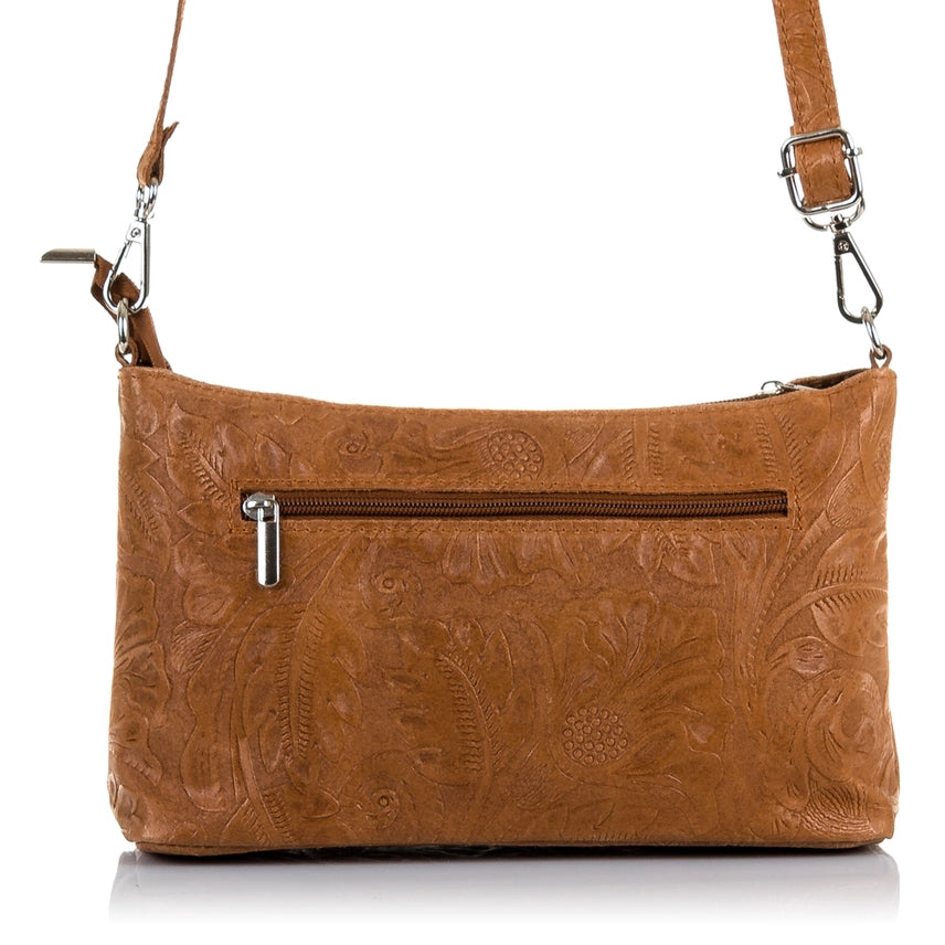 Italian Leather Suede Engraved Crossbody Shoulder Bag | Firenze Artegiani | Made in Italy