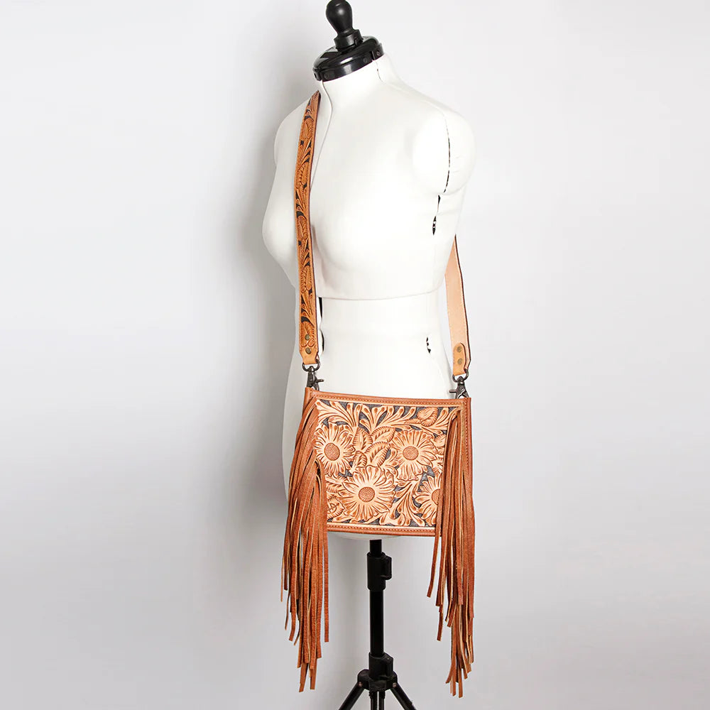 Tooled Leather Fringe Crossbody