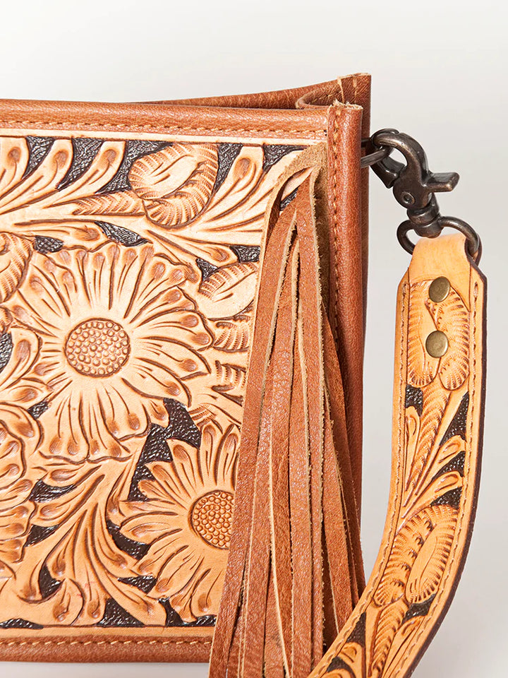 Tooled Leather Fringe Crossbody