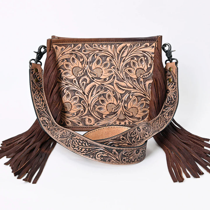 Tooled Leather Fringe Crossbody