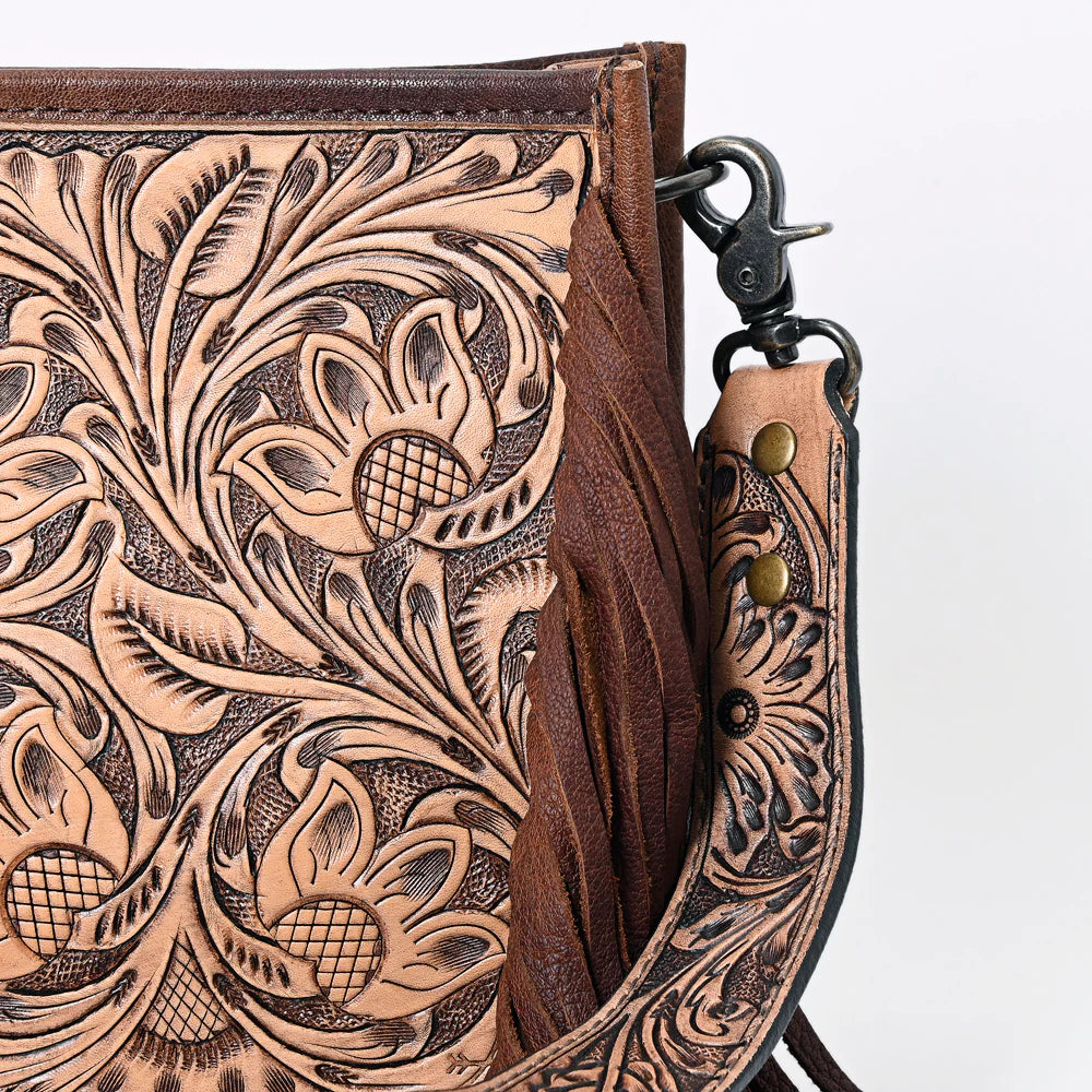 Tooled Leather Fringe Crossbody