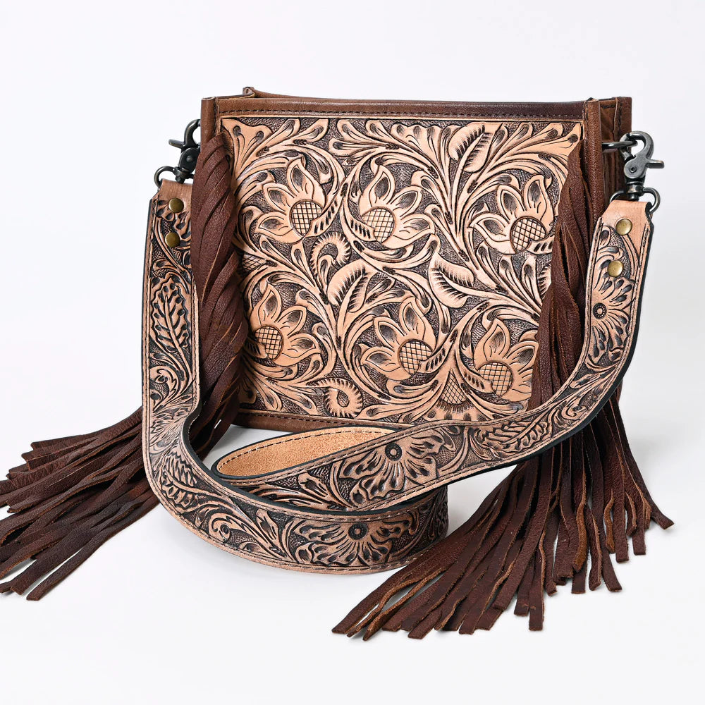 Tooled Leather Fringe Crossbody