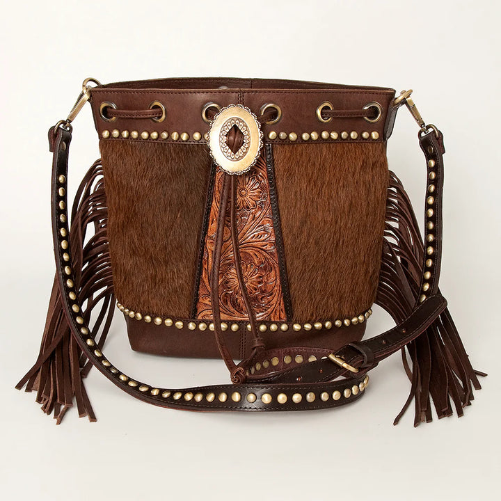 Leather Bucket Backpack with Fringe