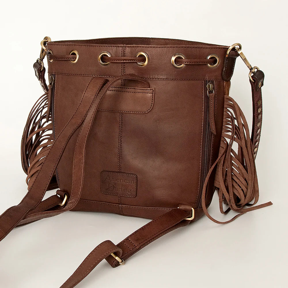 Leather Bucket Backpack with Fringe