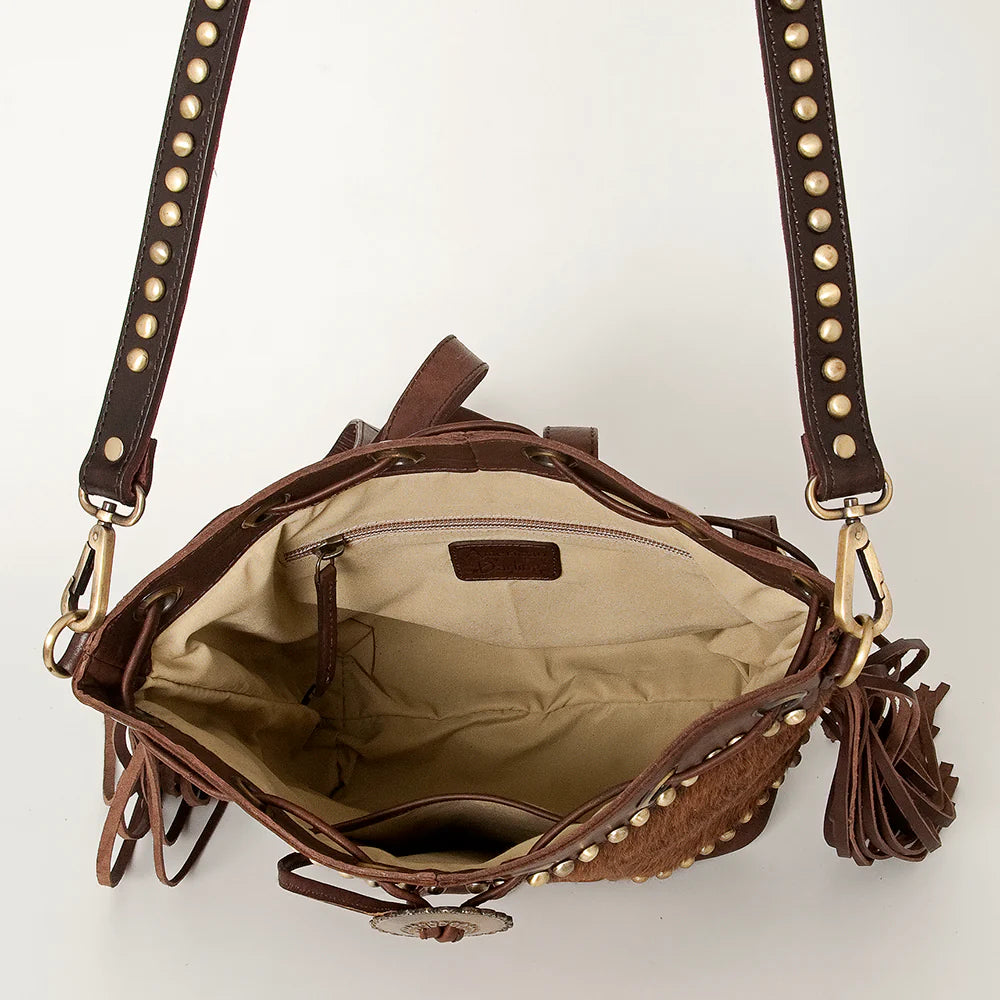 Leather Bucket Backpack with Fringe