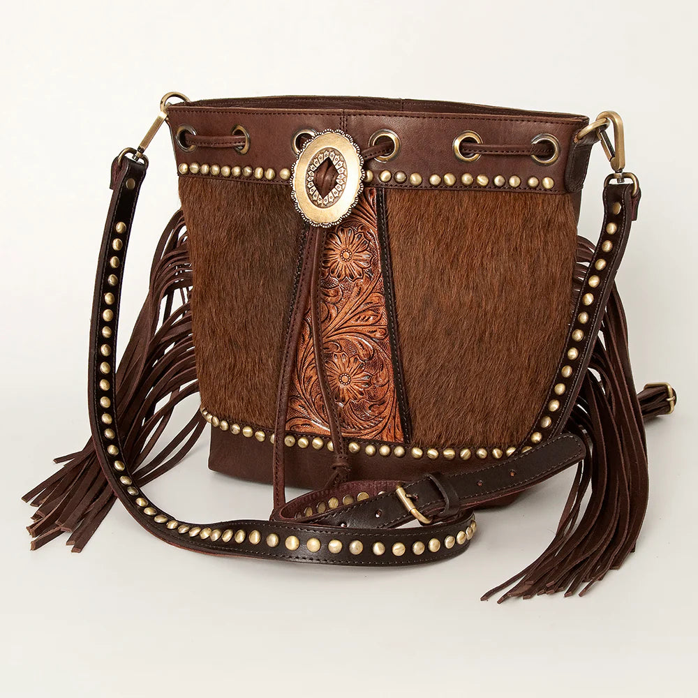 Leather Bucket Backpack with Fringe