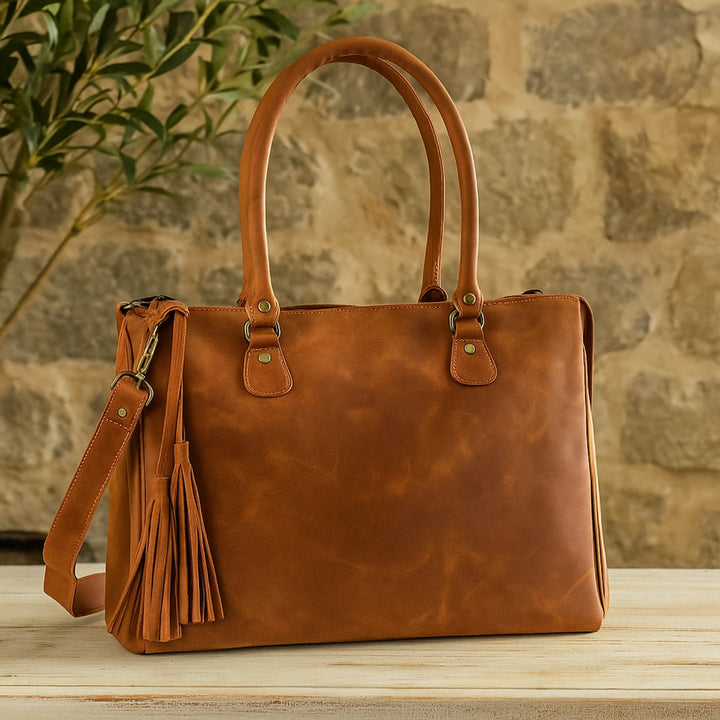 Full-Grain Leather Saddle Handbag-Hides Large Brown