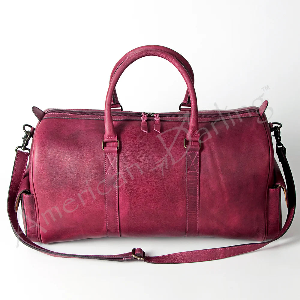 Genuine Leather Weekender Duffel Bag-Plum
