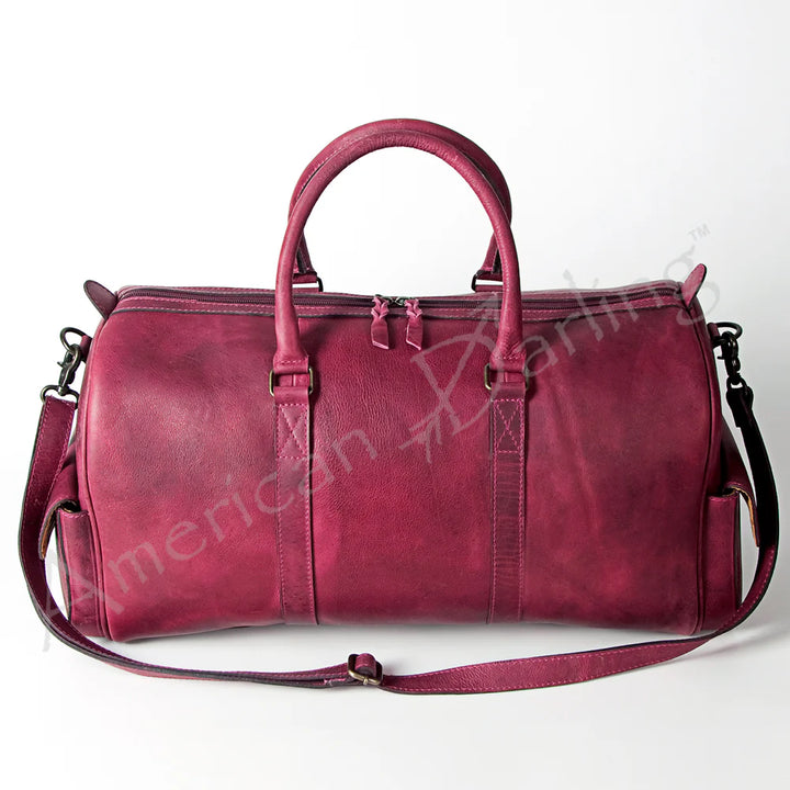 Genuine Leather Weekender Duffel Bag-Plum