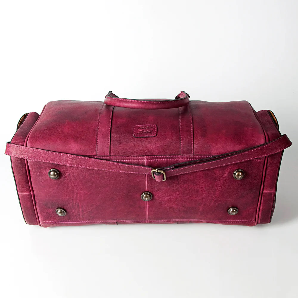 Genuine Leather Weekender Duffel Bag-Plum
