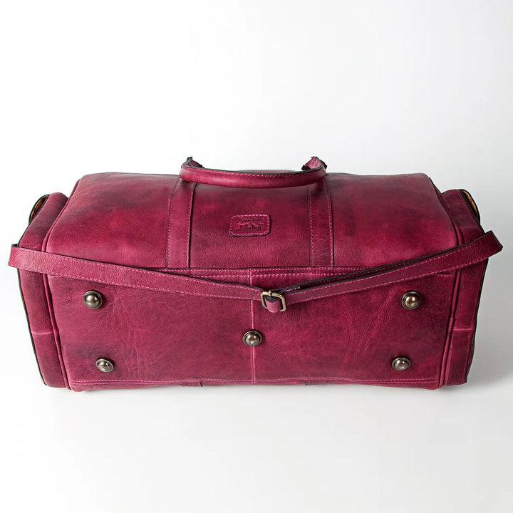 Genuine Leather Weekender Duffel Bag-Plum