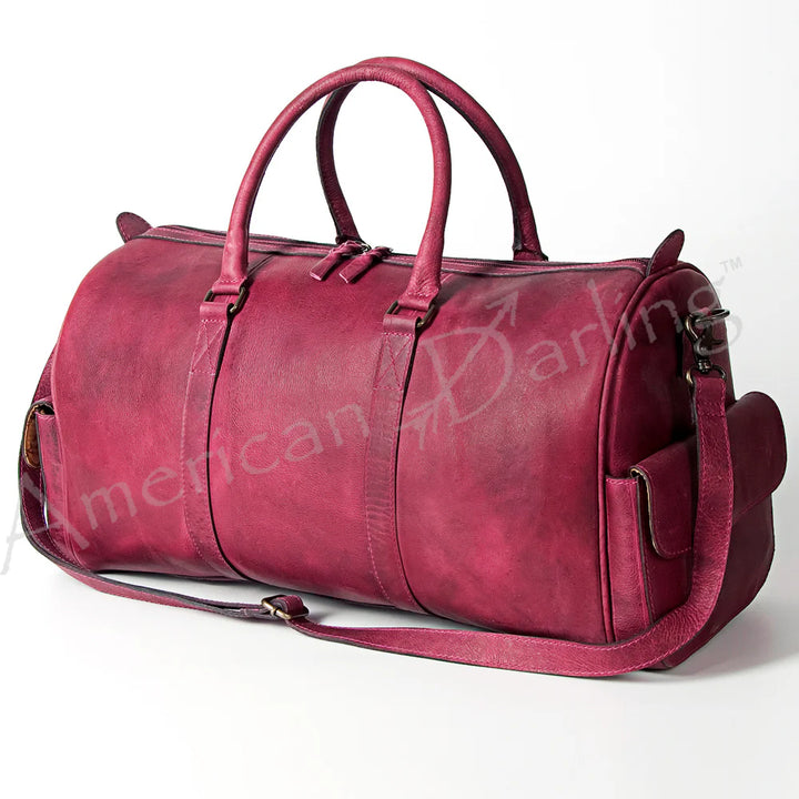 Genuine Leather Weekender Duffel Bag-Plum