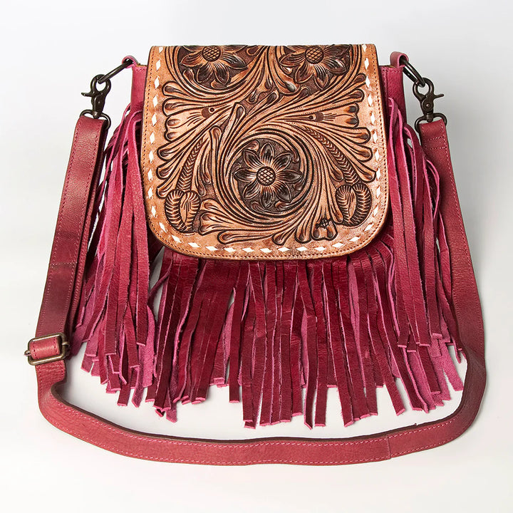 Tooled Leather Fringe Crossbody