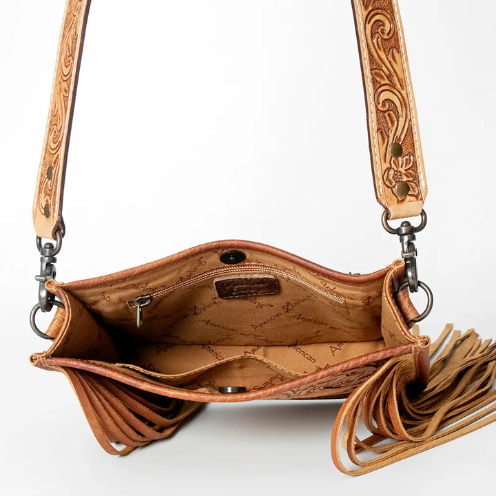 Tooled Leather Fringe Crossbody