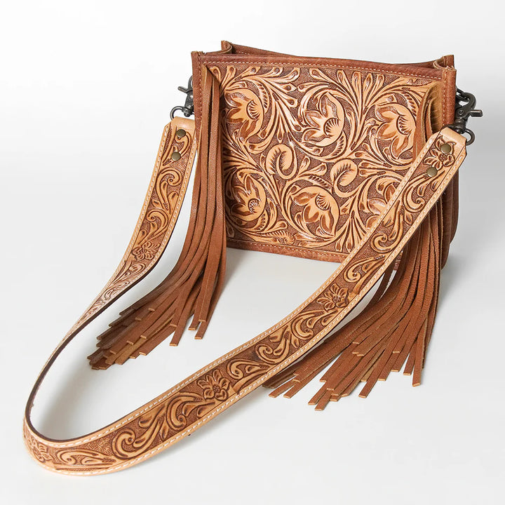 Tooled Leather Fringe Crossbody