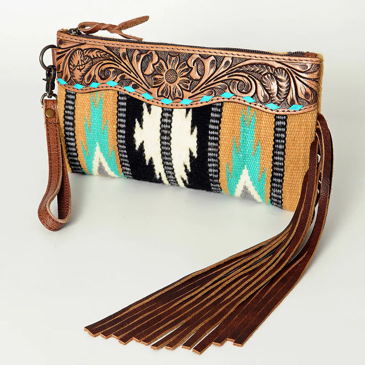 Leather Saddle Blanket Fringe Wristlet