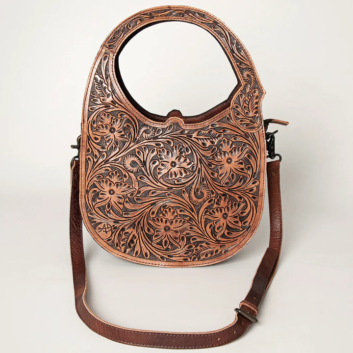 Tooled Leather Handbag with Crossbody Strap