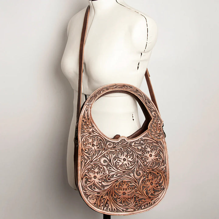 Tooled Leather Handbag with Crossbody Strap