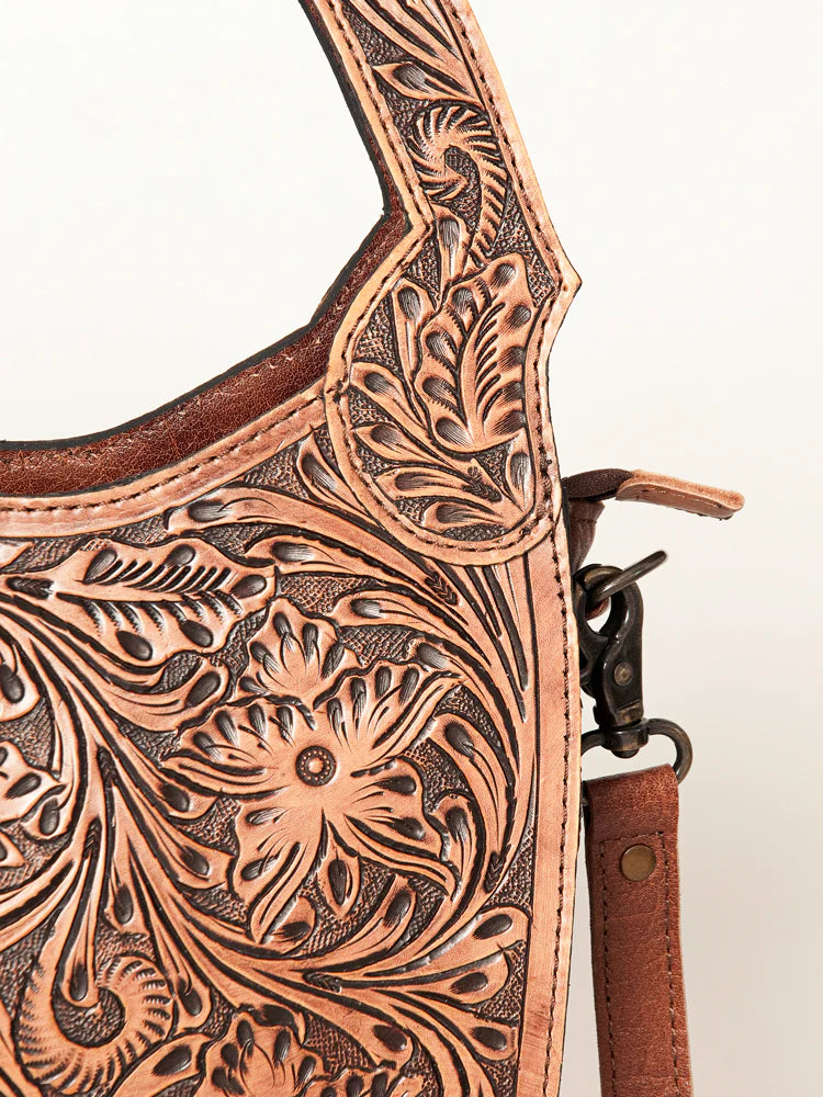 Tooled Leather Handbag with Crossbody Strap