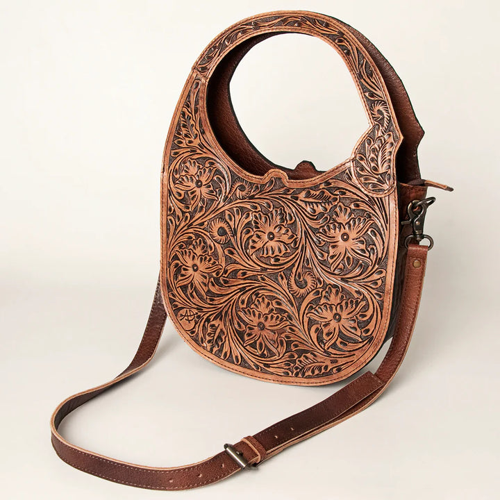 Tooled Leather Handbag with Crossbody Strap