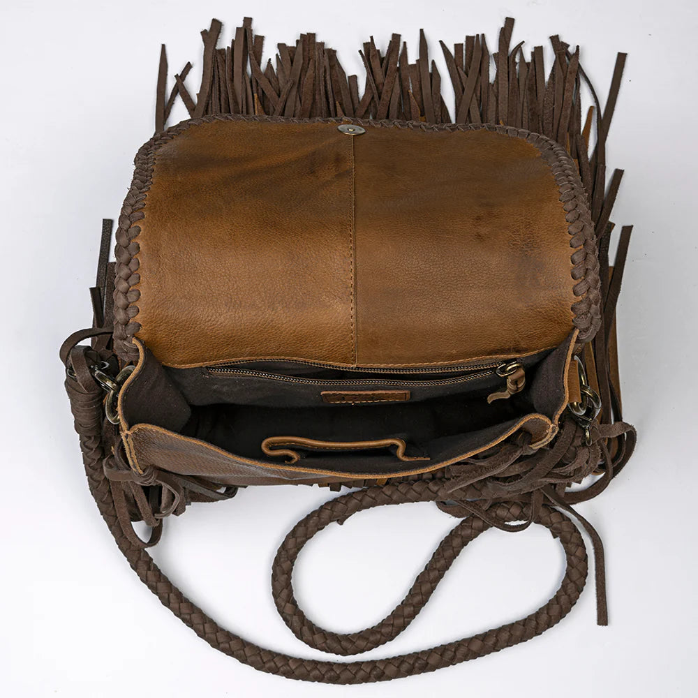 Leather Fringed Bag with Concho