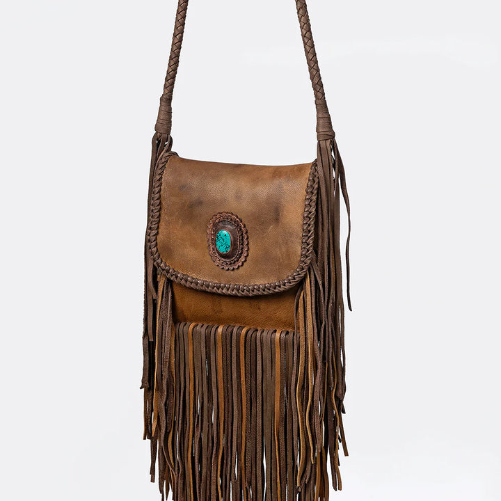 Leather Fringed Bag with Concho
