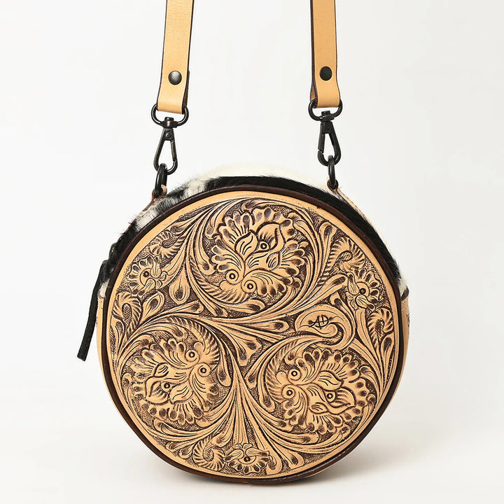 Round Tooled-Leather Shoulder Bag