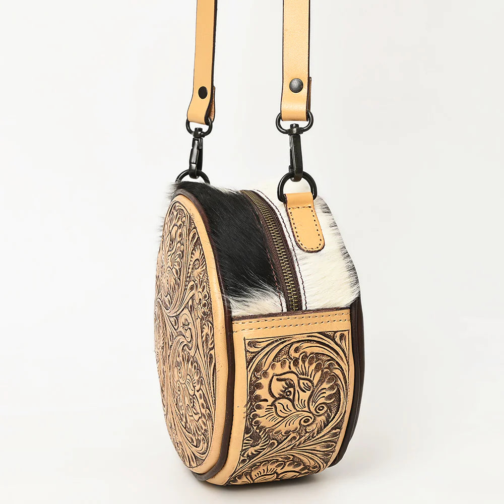 Round Tooled-Leather Shoulder Bag