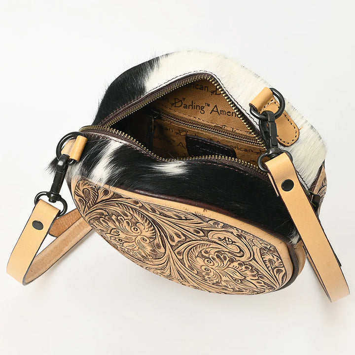 Round Tooled-Leather Shoulder Bag