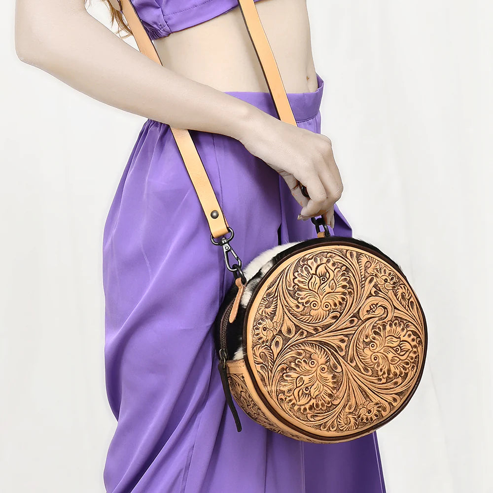 Round Tooled-Leather Shoulder Bag