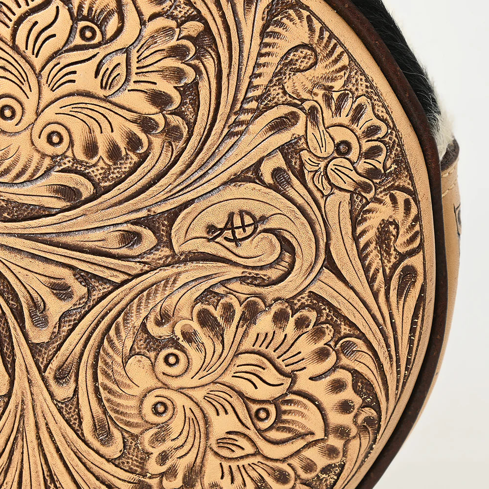 Round Tooled-Leather Shoulder Bag