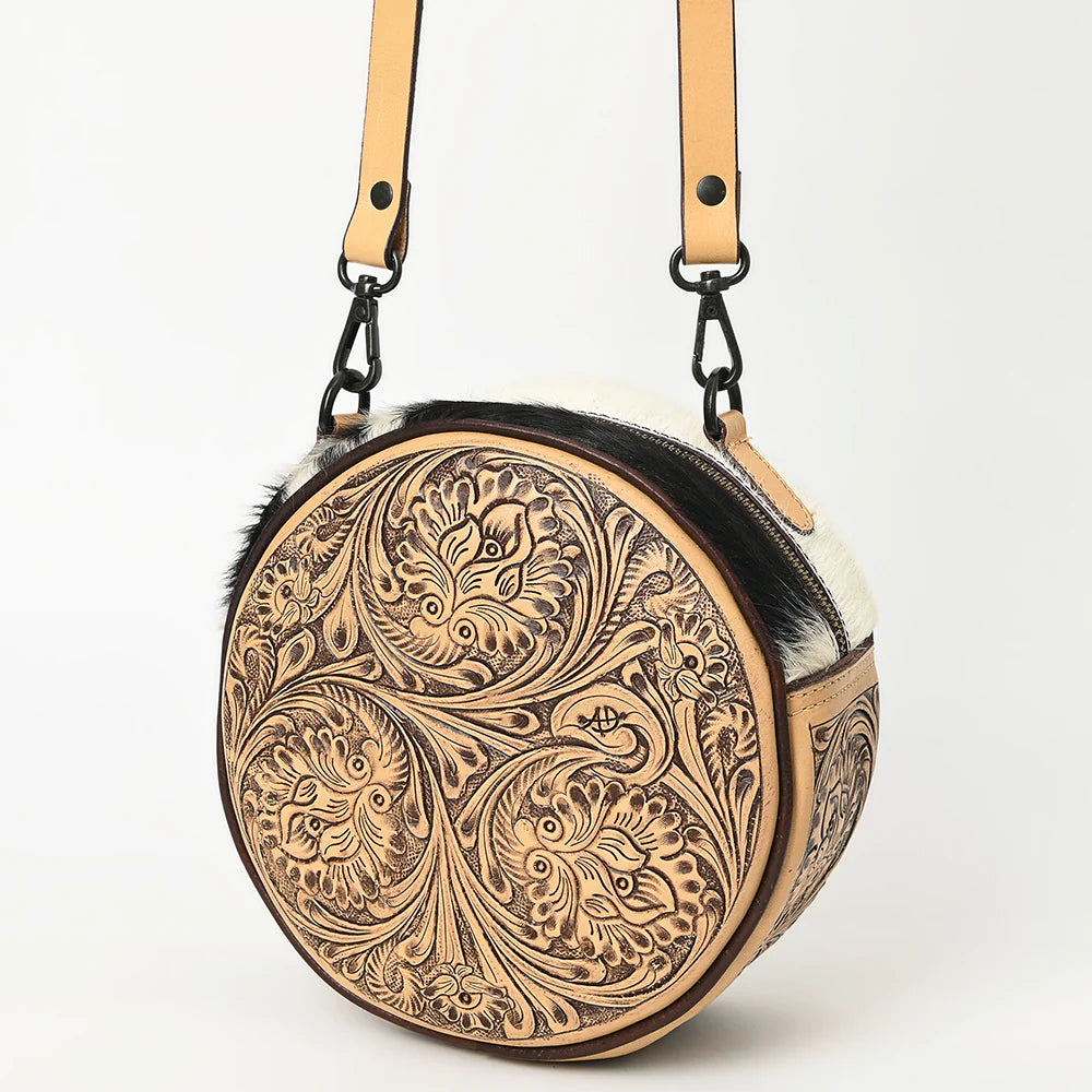 Round Tooled-Leather Shoulder Bag