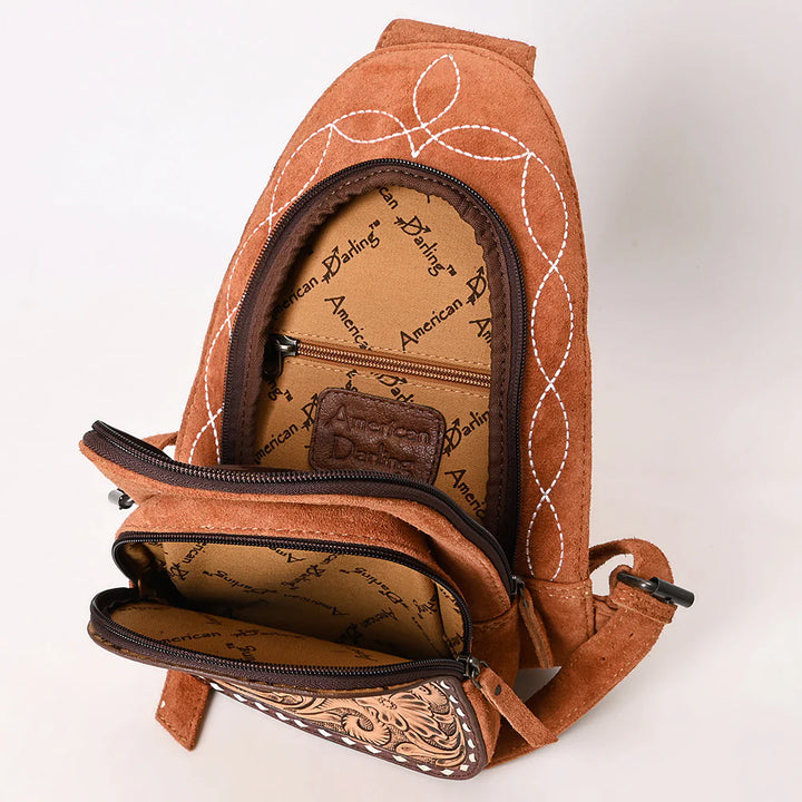 Boot Stitched Tooled Leather Sling Bag