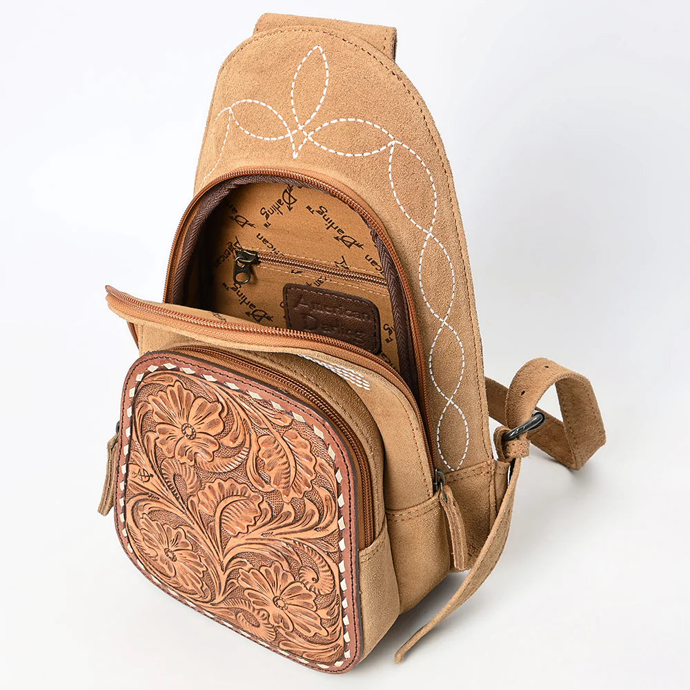 Boot Stitched Tooled Leather Sling Bag