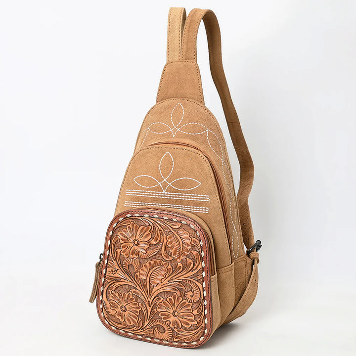 Boot Stitched Tooled Leather Sling Bag