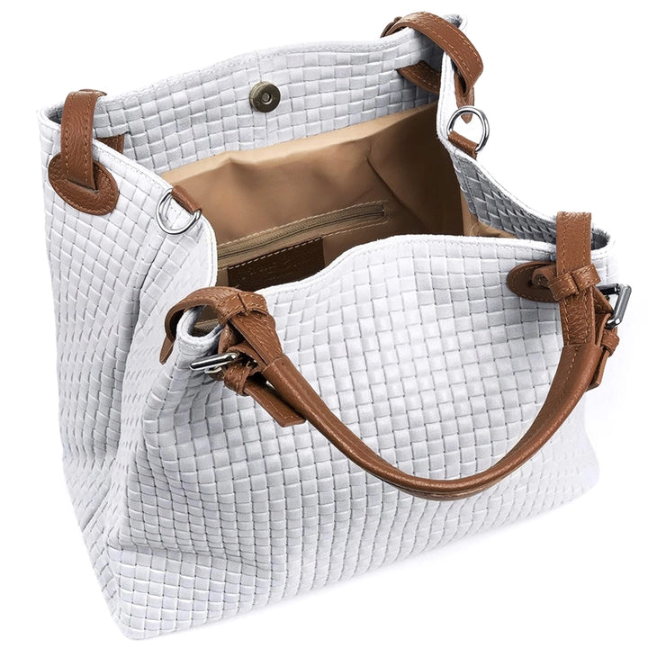 Italian Woven Handbag-Shoulder Strap-Taupe