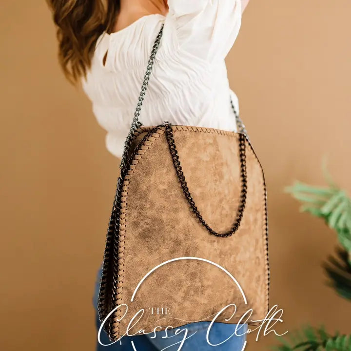 Monica Hobo Shoulder Bag with Chain Detail-Gray