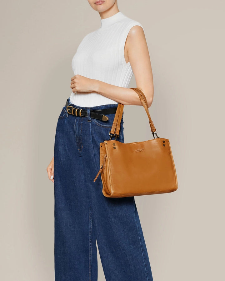 Lenox Triple Entry Satchel Handbag | 100% Genuine USA Leather