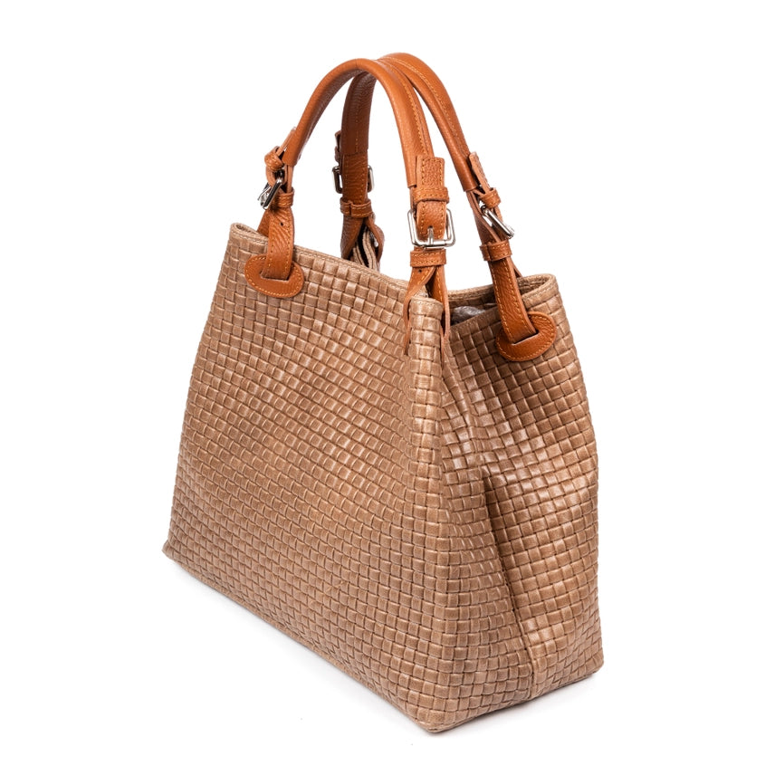 Italian Woven Handbag-Shoulder Strap-Taupe