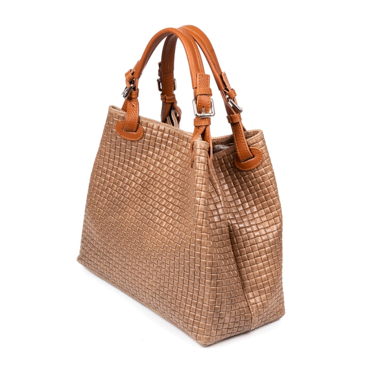 Italian Woven Handbag-Shoulder Strap-Taupe