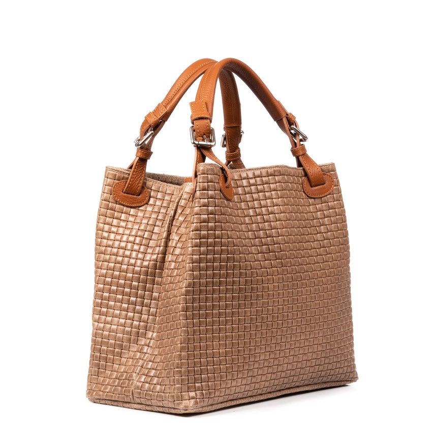 Italian Woven Handbag-Shoulder Strap-Taupe