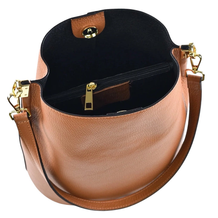 Modarno Giulia Bucket Bag in Genuine Dollar Camel Leather