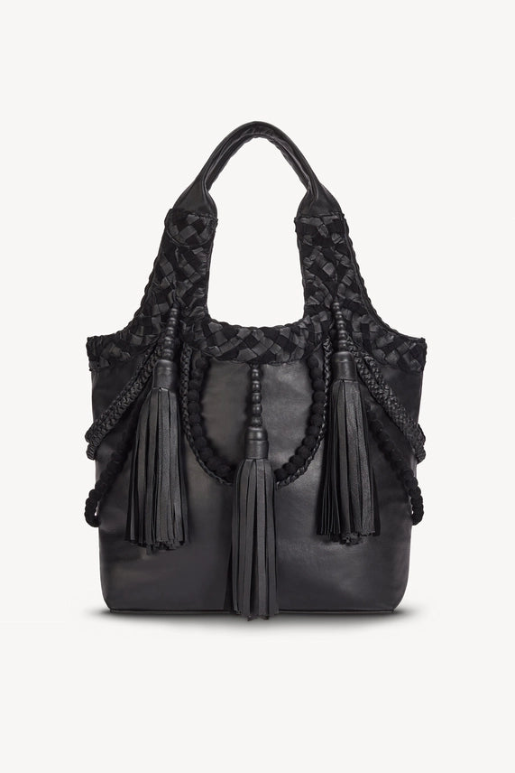 Bohemian Fringed Suede Black Shoulder Bag