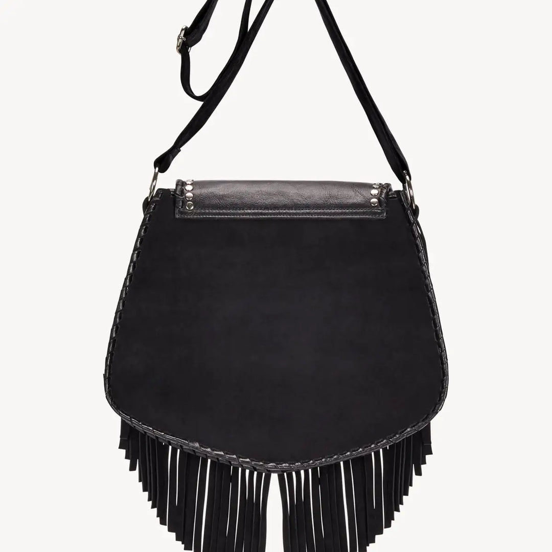 Akaroa Rose Fringed Leather Shoulder Bag | Handcrafted