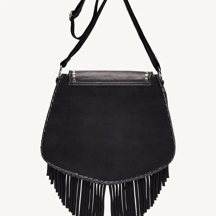 Akaroa Rose Fringed Leather Shoulder Bag | Handcrafted