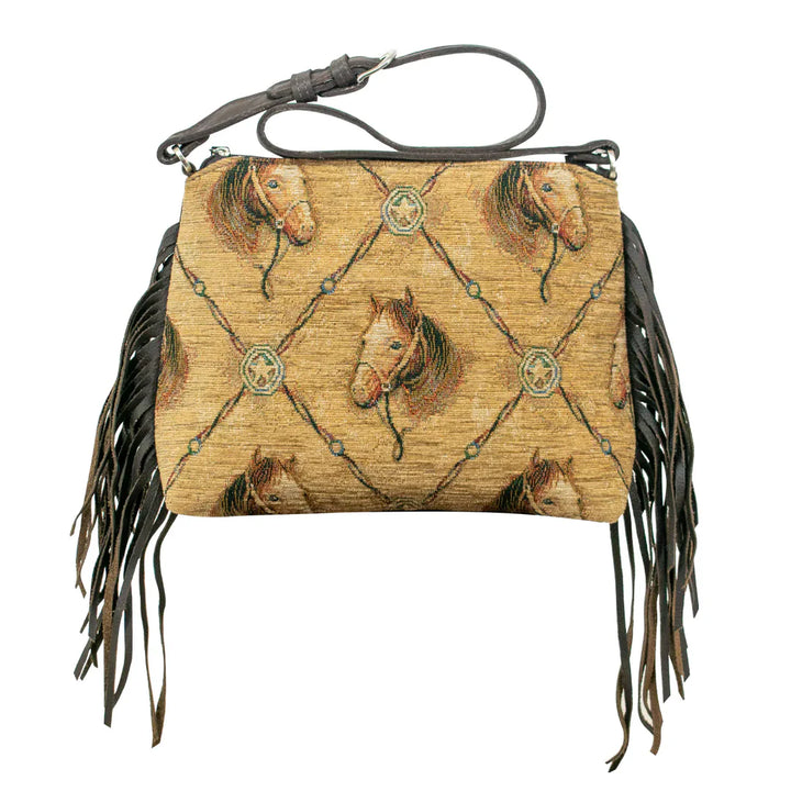 Horse Lovers Woven Tapestry & Leather Crossbody