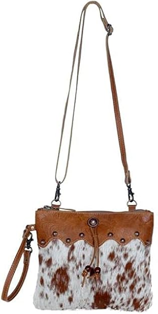 Cowhide Crossbody Bag with Wristlet Strap