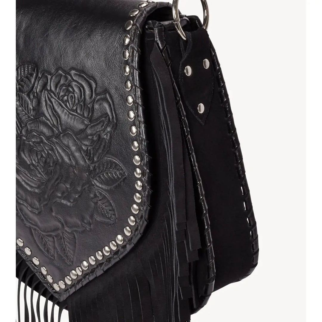 Akaroa Rose Fringed Leather Shoulder Bag | Handcrafted